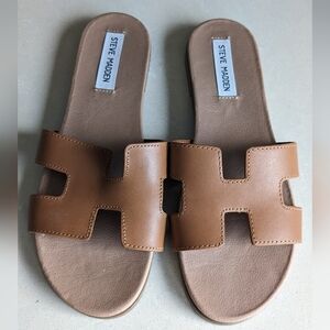 Steve Madden Hadyn Leather Slide Sandals Cognac Color Size US 7. NWT
